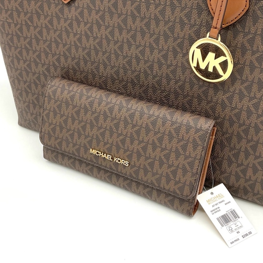 Michael Kors Large EW Crossbody Bag & Large Trifold Wallet Brown/Gold - Picture 11 of 13